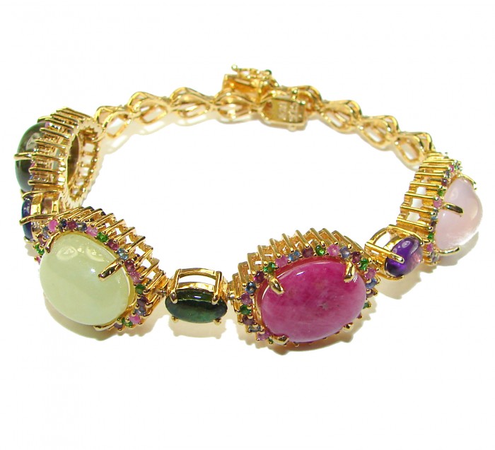 Color Me Brightly - Brazilian Watermelon Tourmaline 18K Gold over .925 Sterling Silver handmade Bracelet - photo 2