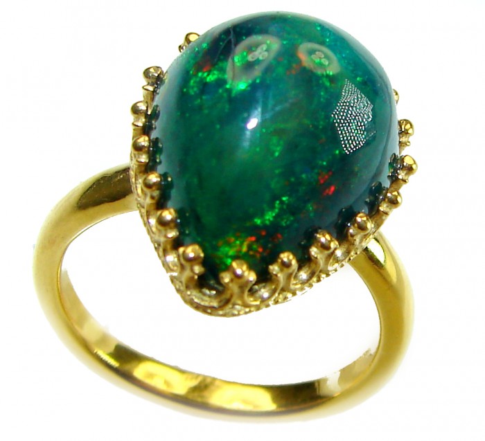 A COSMIC POWER Genuine 15.2 carat Black Opal 18K Gold over .925 Sterling Silver handmade Ring size 8 - photo 2