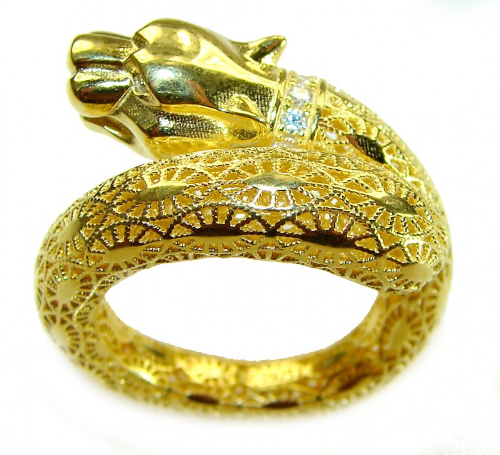 Cheetah authentic 18K Gold over .925 Sterling Silver handmade Statement Ring s. 7 1/2 - Side view of cheetah ring, 18K gold over .925 sterling silver, intricate design.