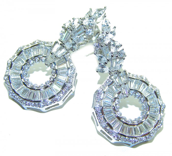 Art Deco - Luxurious natural 12.5 carat White Topaz .925 Sterling Silver Perfectly handcrafted Earrings - Close-up of Art Deco white topaz earrings, front view.