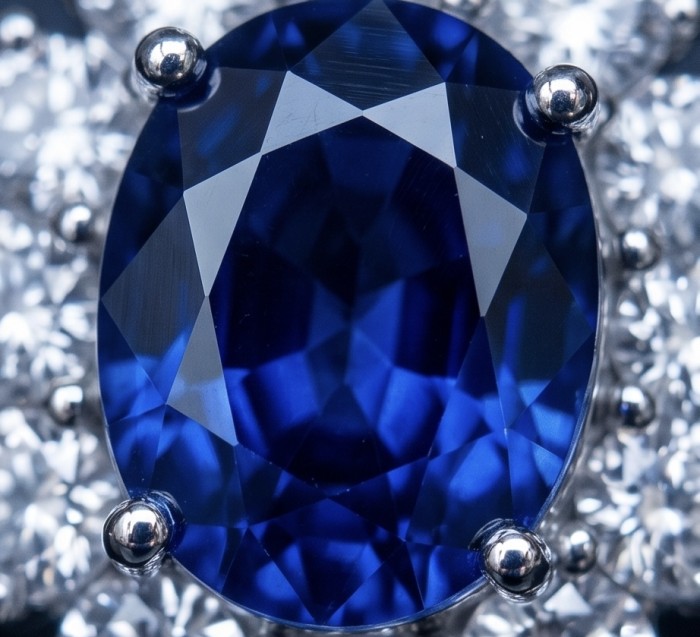 Authentic 10.5 carat Sapphire rhodium over .925 Sterling Silver handcrafted earrings - Stone close-up of 10.5 carat sapphire in rhodium over sterling silver