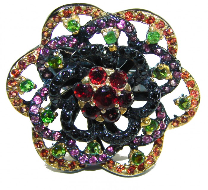 Red Beauty authentic Garnet black rhodium over .925 Sterling Silver Large handcrafted Ring size 9 - photo 1
