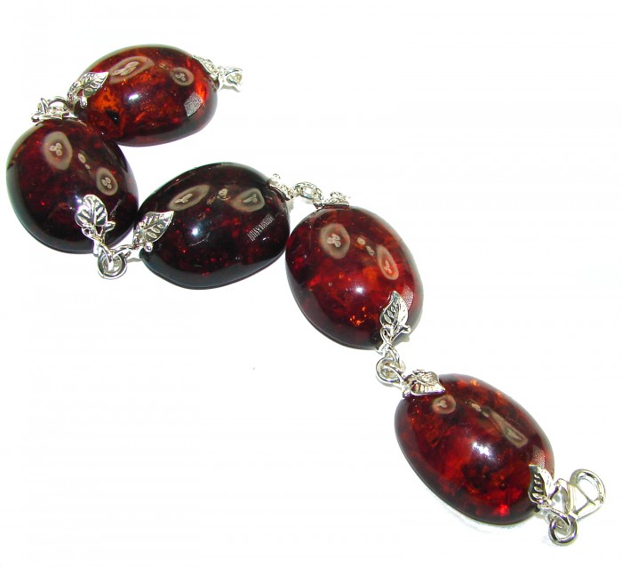 Cognac Color Beautiful Amber .925 Sterling Silver handcrafted Bracelet - photo 3
