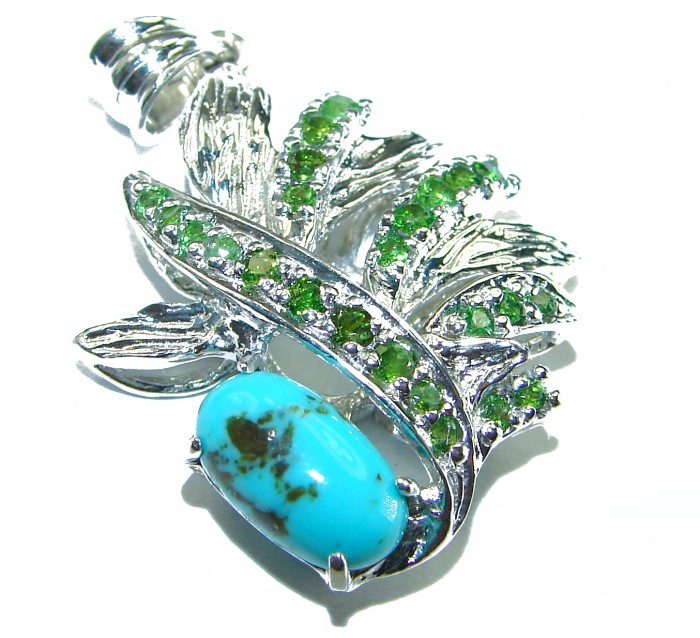 Turquoise Emerald .925 Sterling Silver handmade pendant - photo 1