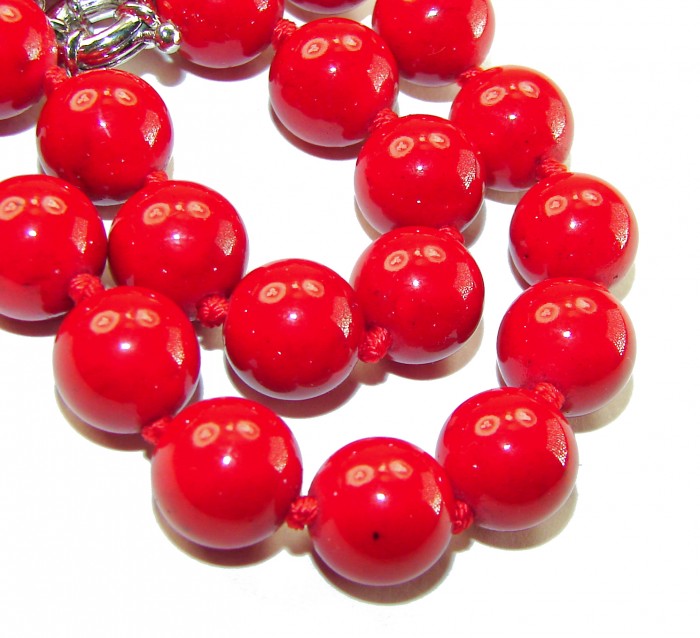 55.5 grams! Sublime Red Fossilized Coral Sterling Silver handmade Necklace - photo 1