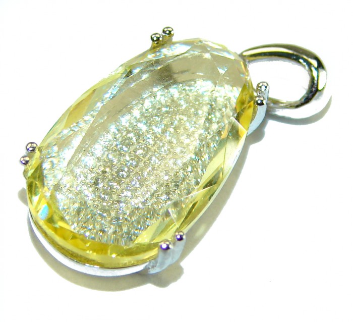 Golden Beauty 7.5 carat Citrine .925 Sterling Silver Handcrafted pendant - Close-up of Citrine pendant in .925 Sterling Silver setting.