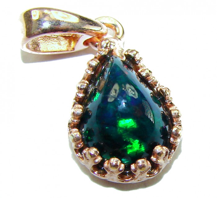 5.8 CTW Authentic Black Opal 14K Gold over .925 Sterling Silver handmade Pendant - Close-up of 5.8 CTW black opal pendant in 14K gold over sterling silver.