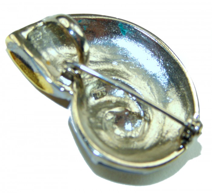 Atlantis Natural Rainbow Abalone 18K Gold over .925 Sterling Silver handmade Pendant - Back view of Atlantis Natural Rainbow Abalone brooch clasp detail.