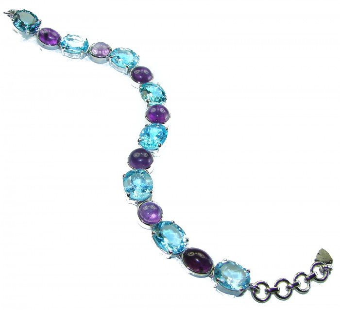 Allure Natural Amethyst Swiss Blue Topaz .925 Sterling Silver handcrafted Statement Bracelet - photo 3