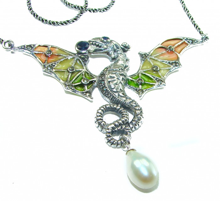 Outstanding Dragon Enamel .925 Sterling Silver handcrafted Statement necklace - photo 1