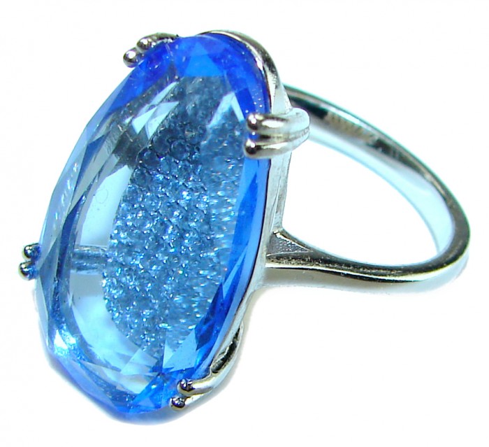 Blue Sky 10.5 carat Swiss Blue Topaz .925 Sterling Silver Handcrafted Ring size 7 - photo 1
