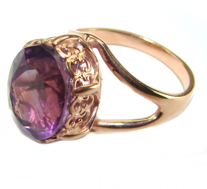 Dramatic design 8.8 carat AUTHENTIC Amethyst 14K ROSE Gold over .925 Sterling Silver Handcrafted Ring size 7 1/4 - photo 1