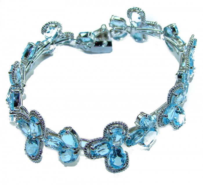 Blue Paris Sky 185.5 carat Swiss Blue Topaz .925 Sterling Silver handmade Large Solid Statement Bracelet - photo 2
