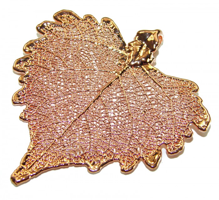 Stylish REAL Leaf dipped in .925 Sterling Silver and Copper Pendant - photo 2