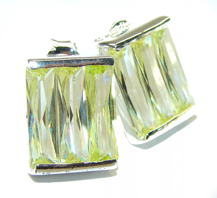 Cubic Zirconia .925 Sterling Silver handmade earrings - Cubic Zirconia sterling silver earrings stone close-up.