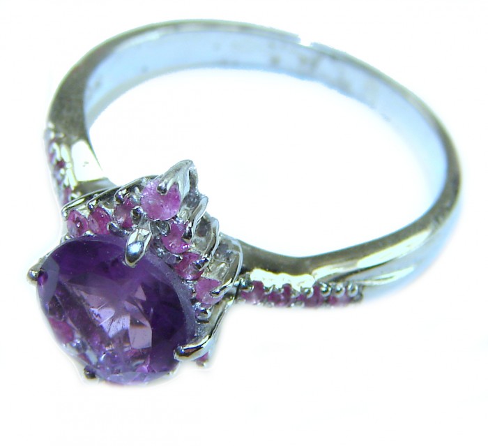 Purple Royalty 4.5 carat Amethyst .925 Sterling Silver Handcrafted Ring size 9 - Close-up of Purple Royalty 4.5 carat Amethyst ring in sterling silver