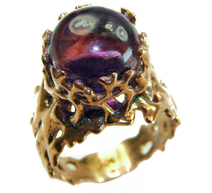 Purple Reef Amethyst Rose Gold over .925 Sterling Silver Ring size 7 - Purple reef amethyst ring, close-up of stone and intricate band design