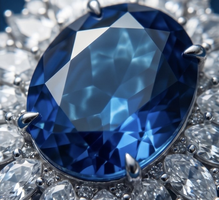Atlantica Natural 20.7 carat African Tanzanite .925 Sterling Silver handcrafted Necklace - Stone close-up of Atlantica 20.7-carat African Tanzanite in .925 silver setting