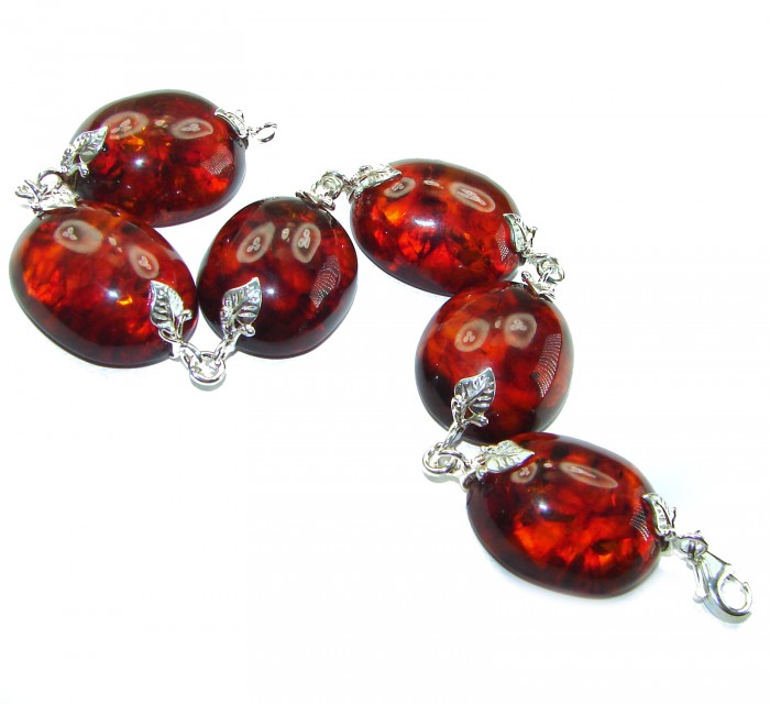 Cognac Color Beautiful Amber .925 Sterling Silver handcrafted Bracelet - photo 2