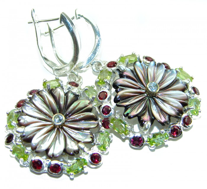 Black Orchid Genuine Rainbow Abalone black rhodium over .925 Sterling Silver handmade earrings - photo 2