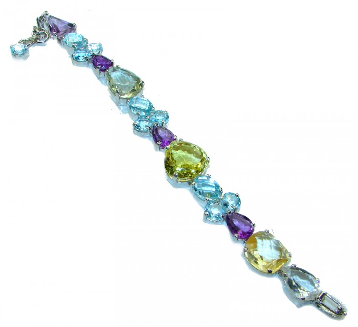 Striking Beauty Natural 128.5 carat Multigem .925 Sterling Silver handcrafted Statement Bracelet - photo 3