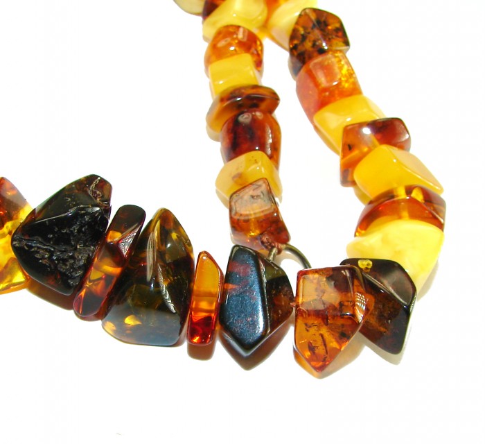 Dazzling vintage natural Baltic Amber butterscotch .925 Sterling Silver handcrafted Large necklace - photo 1