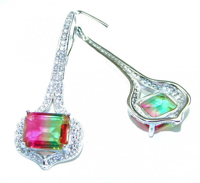Luxurious 7.5 carat Watermelon Tourmaline .925 Sterling Silver Handcrafted Earrings - photo 1