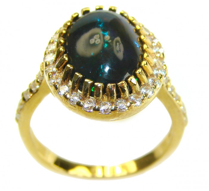 A COSMIC POWER Genuine 7.2 carat Black Opal 18K Gold over .925 Sterling Silver handmade Ring size 6 - photo 2