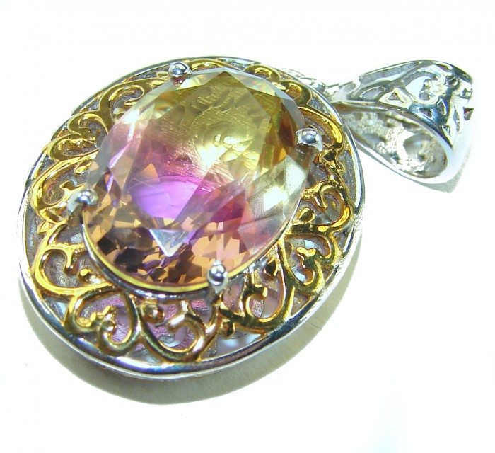 Deluxe oval cut 12.5 carat Ametrine 18K Gold over .925 Sterling Silver handmade Pendant - photo 2