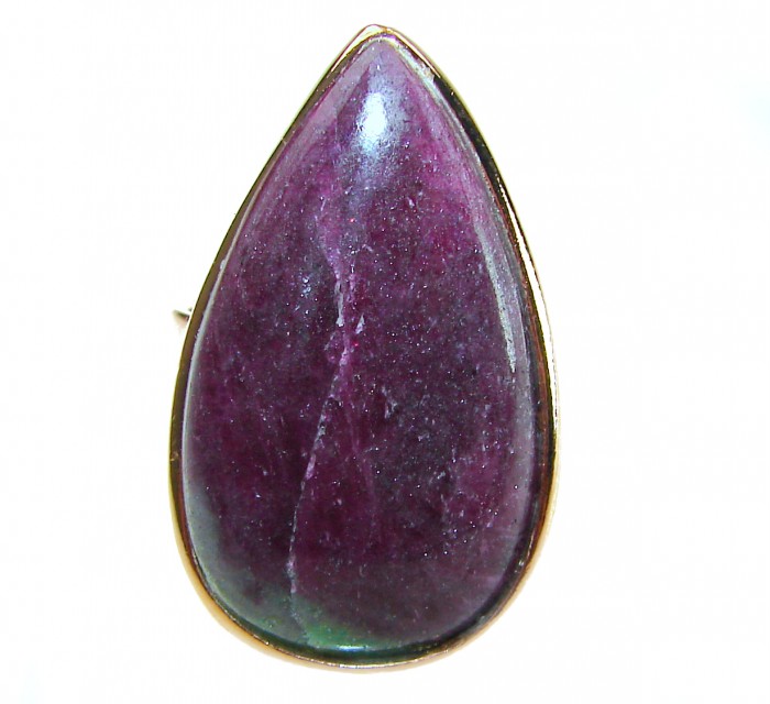 Natural Eudialyte 14K Gold over .925 Sterling Silver Large Ring s. 9 adjustable - Close-up of natural Eudialyte in 14K gold over sterling silver setting