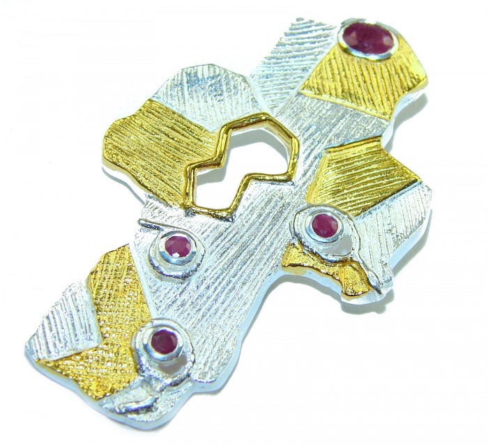 Holy Cross 1.2 carat Ruby 14K Gold over .925 Sterling Silver Pendant - Holy Cross pendant, top view, 1.2 carat ruby, gold over sterling silver.