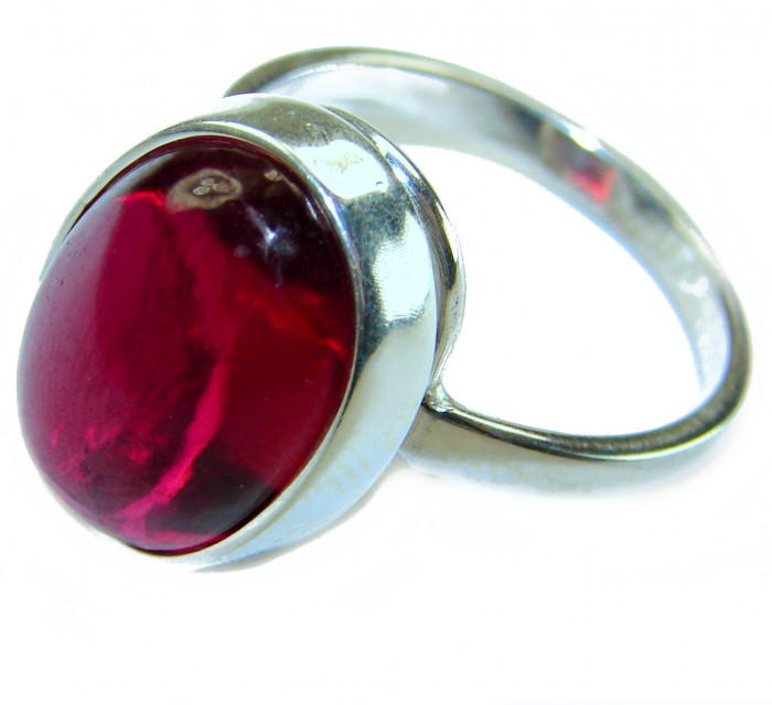 Bella Rosa Genuine 22.8 CARAT Ruby .925 Sterling Silver Large Statement Ring size 9 - Close-up of Bella Rosa 22.8 carat ruby ring in sterling silver.