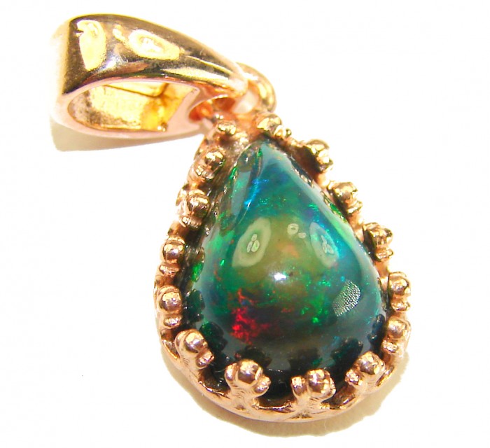 New GALAXY 5.8 CTW Authentic Black Opal 14K Gold over .925 Sterling Silver handmade Pendant - Close-up of black opal pendant in 14K gold setting.