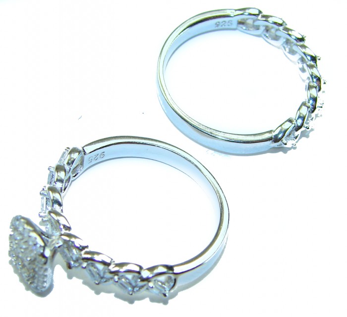 Aphrodite - 5.6 carat White Topaz .925 Sterling Silver handcrafted stack up ring size 8 - Side view of Aphrodite ring with white topaz in sterling silver.