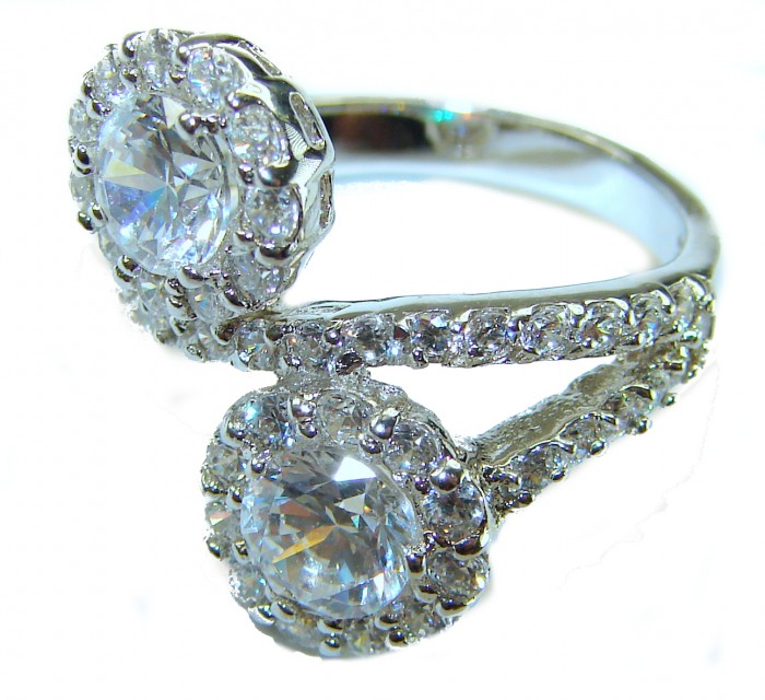 Aphrodite - 3.6 carat White Topaz .925 Sterling Silver handcrafted ring size 7 1/4 - Side view of Aphrodite ring, 3.6 ct white topaz, .925 sterling silver.