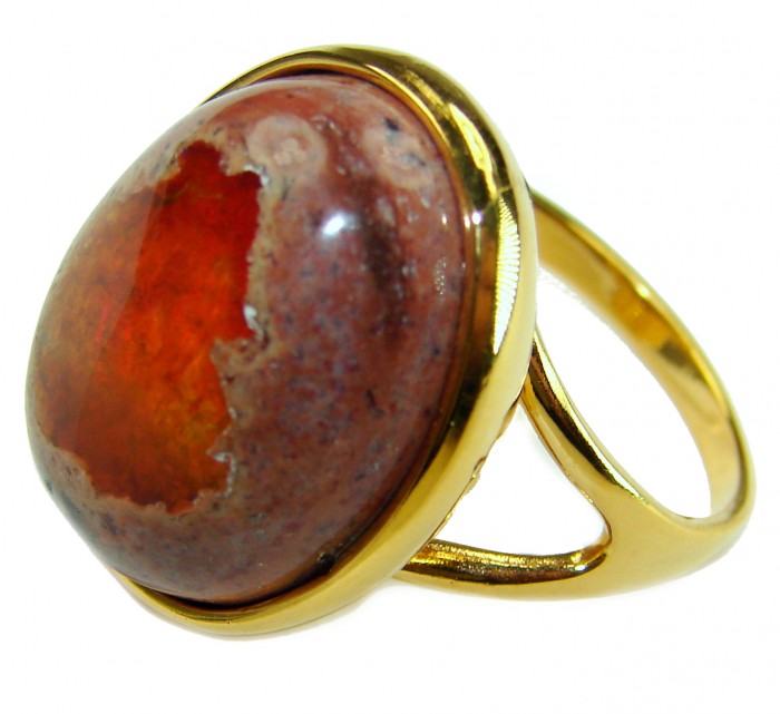 Queen of Fire best quality 22.4 carat Mexican Opal 18K Gold over .925 Sterling Silver handmade ring 8 1/4 - photo 1