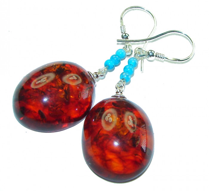 Baltic Polish Amber Turquoise .925 Sterling Silver Earrings - photo 2