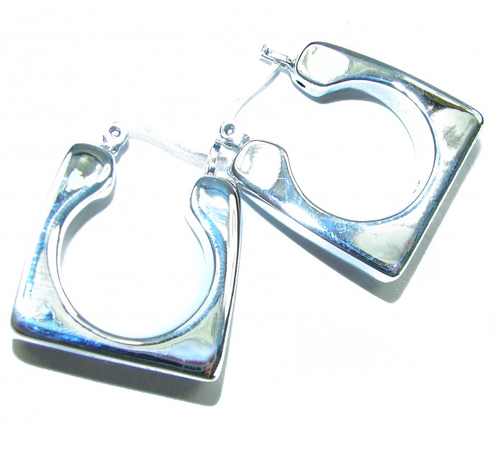 LARGE - EXTRAVAGANZA - Highly Polished Fancy .925 Sterling Silver Italy made Earrings - Square sterling silver hoops, top view, highly polished finish.