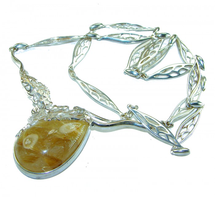 Incredible Design Golden Rutilated Quartz .925 Sterling Silver handcrafted necklace - Necklace with golden rutilated quartz and openwork silver design.