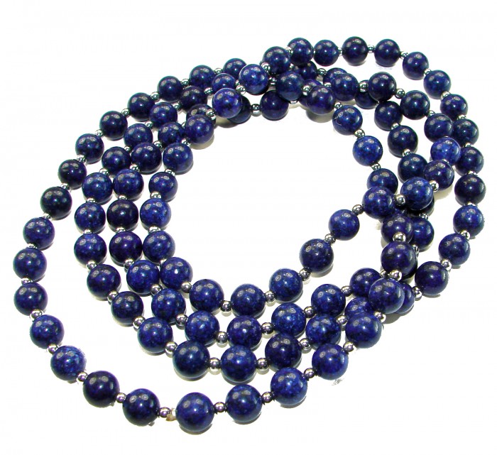 Boho Style 105.2 grams Lapis Lazuli .925 Sterling Silver handmade necklace - Boho Lapis Lazuli necklace with .925 Silver, coiled display.