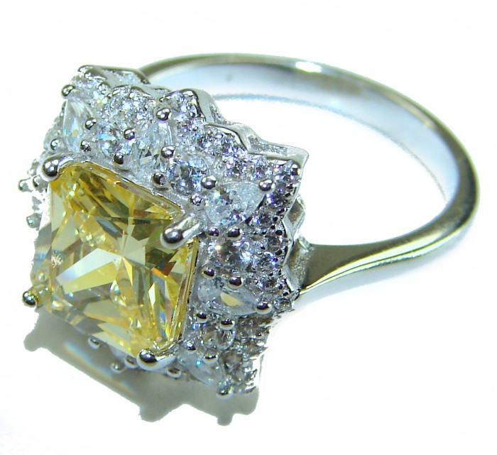 Splendid cushion cut 4.2 carat yellow Sapphire .925 Sterling Silver brilliantly handcrafted ring s. 7 1/2 - photo 2