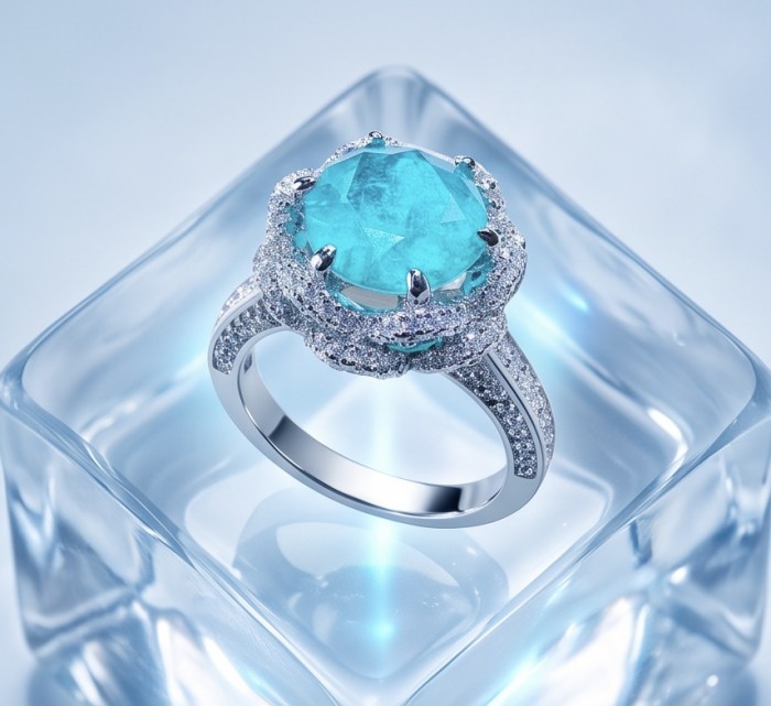 Elizabeth round cut 9.8 carat Colombian Emerald .925 Sterling Silver dipped in Rhodium handcrafted Ring size 8 - Side view of Elizabeth ring with round cut 9.8 ct Colombian emerald