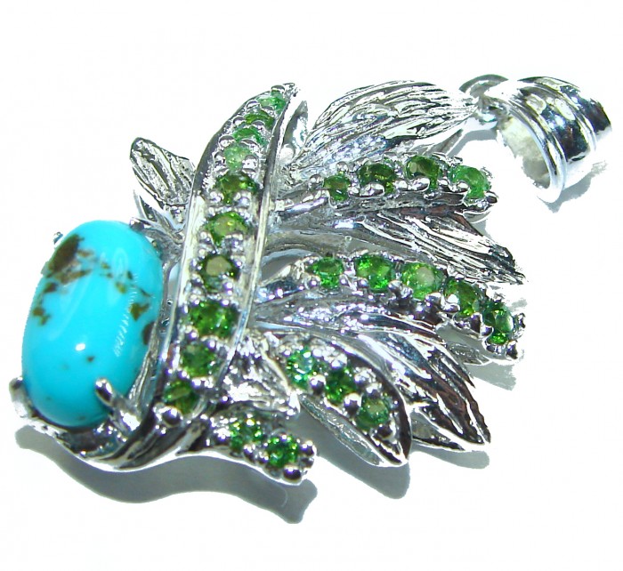 Turquoise Emerald .925 Sterling Silver handmade pendant - photo 3