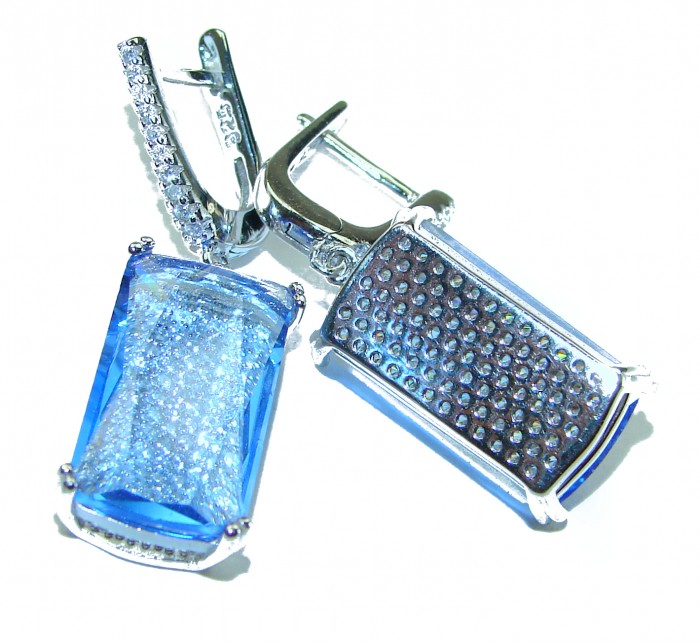 Aqua - Splendid 10.5 carat Swiss Blue Topaz .925 Sterling Silver Handcrafted Earrings - photo 1