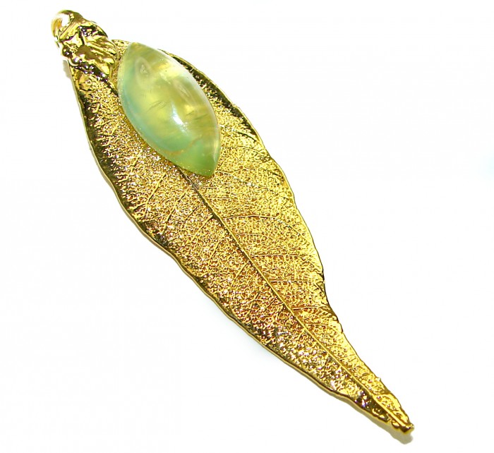 Stylish REAL Leaf Coved with Sterling Silver and 14K Gold Citrine & .925 Sterling Silver Pendant - photo 3