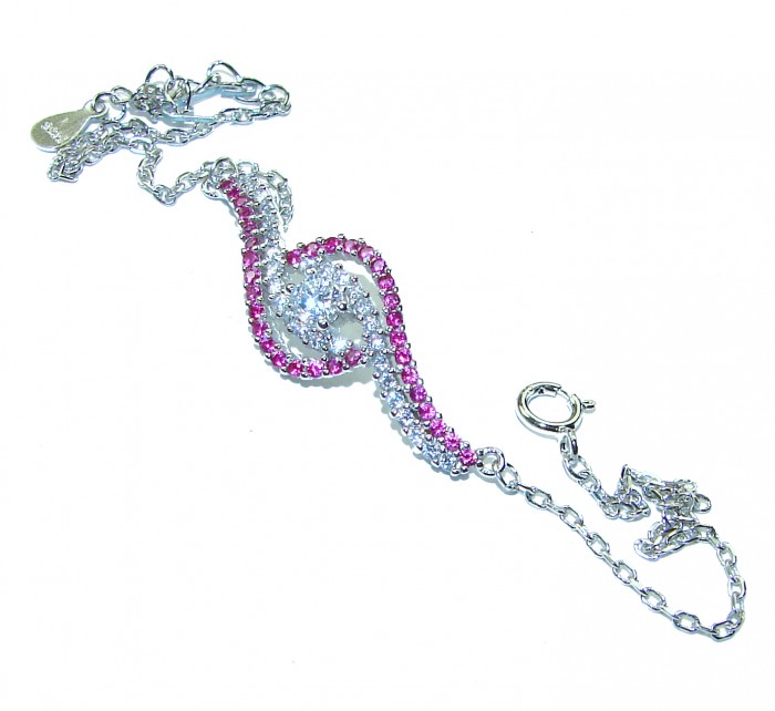 7.5 carat Ruby .925 Sterling Silver handmade Statement Bracelet - Sterling silver bracelet with ruby stones, top view, clasp detail visible