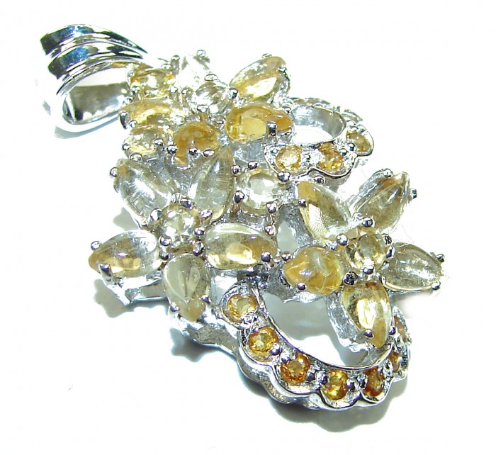 Splendid 110.5 carat Citrine .925 Sterling Silver Handcrafted Statement pendant - Top view of Citrine .925 Sterling Silver pendant with intricate design.