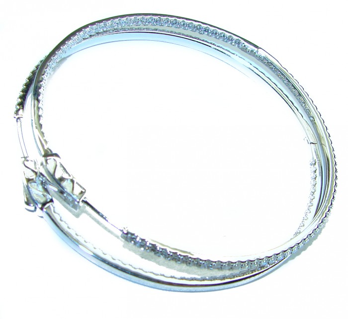 INSIDE - OUT Huge 2 inches long White Sapphire .925 Sterling Silver handmade Hoop Earrings - Inside-out white sapphire hoop earrings, side view, sterling silver.