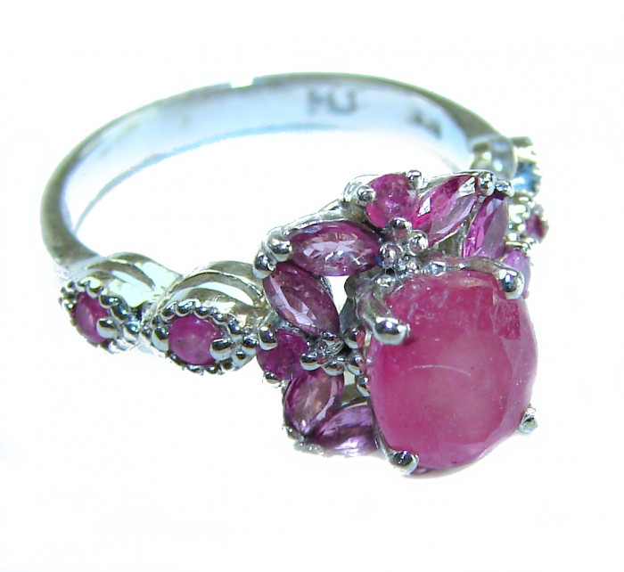 Spectacular Authentic 9.3 carat Ruby .925 Sterling Silver handmade Cocktail Ring s. 5 - Side view of 9.3 carat ruby ring in .925 sterling silver.