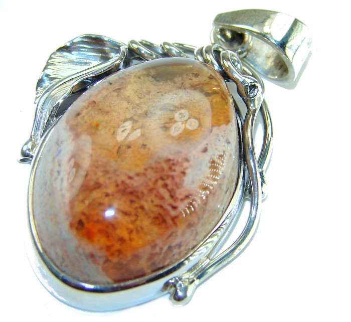 Inner Fire Natural 29.2 carat Mexican Fire Opal .925 Sterling Silver dipped in 18K Gold handmade Pendant - Close-up of Inner Fire Natural 29.2 carat Mexican Fire Opal pendant.